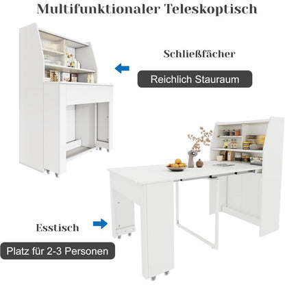 Ausziehbarer Esstisch weiß – Platzsparender Esszimmertisch mit Stauraum