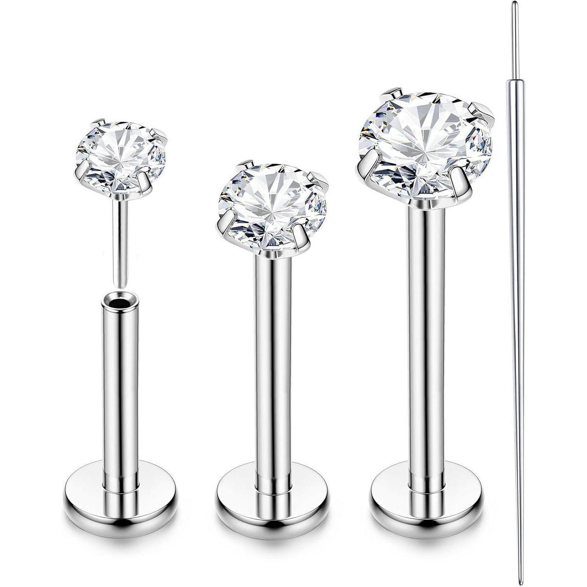 G23 Titan Labret Piercing mit CZ Stein, 3er Set