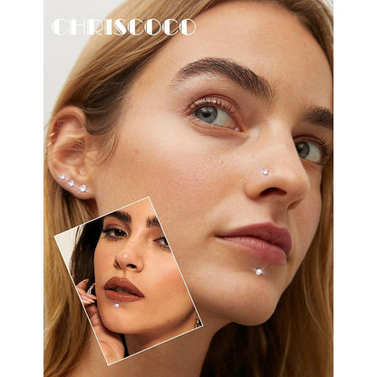 Titan Labret Piercing mit CZ, Roségold, 3er Set