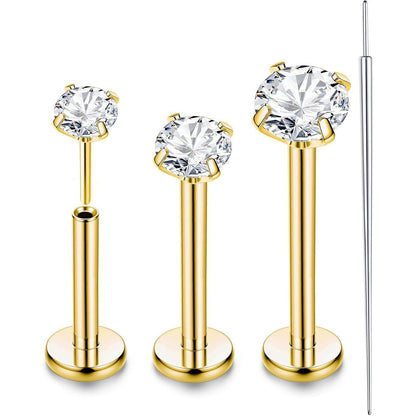 G23 Titan Labret Piercing mit CZ Stein | 3er Set