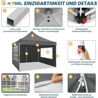 3x3m Faltpavillon wasserdicht mit Seitenwänden & Sandsäcken