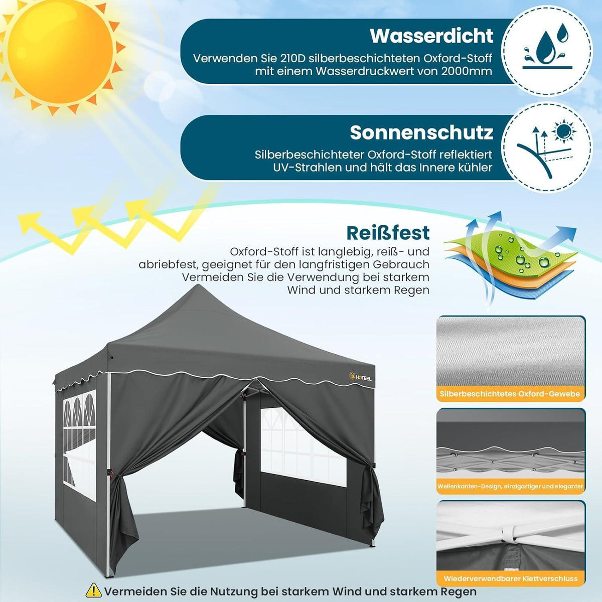 3x3m Faltpavillon wasserdicht mit Seitenwänden & Sandsäcken