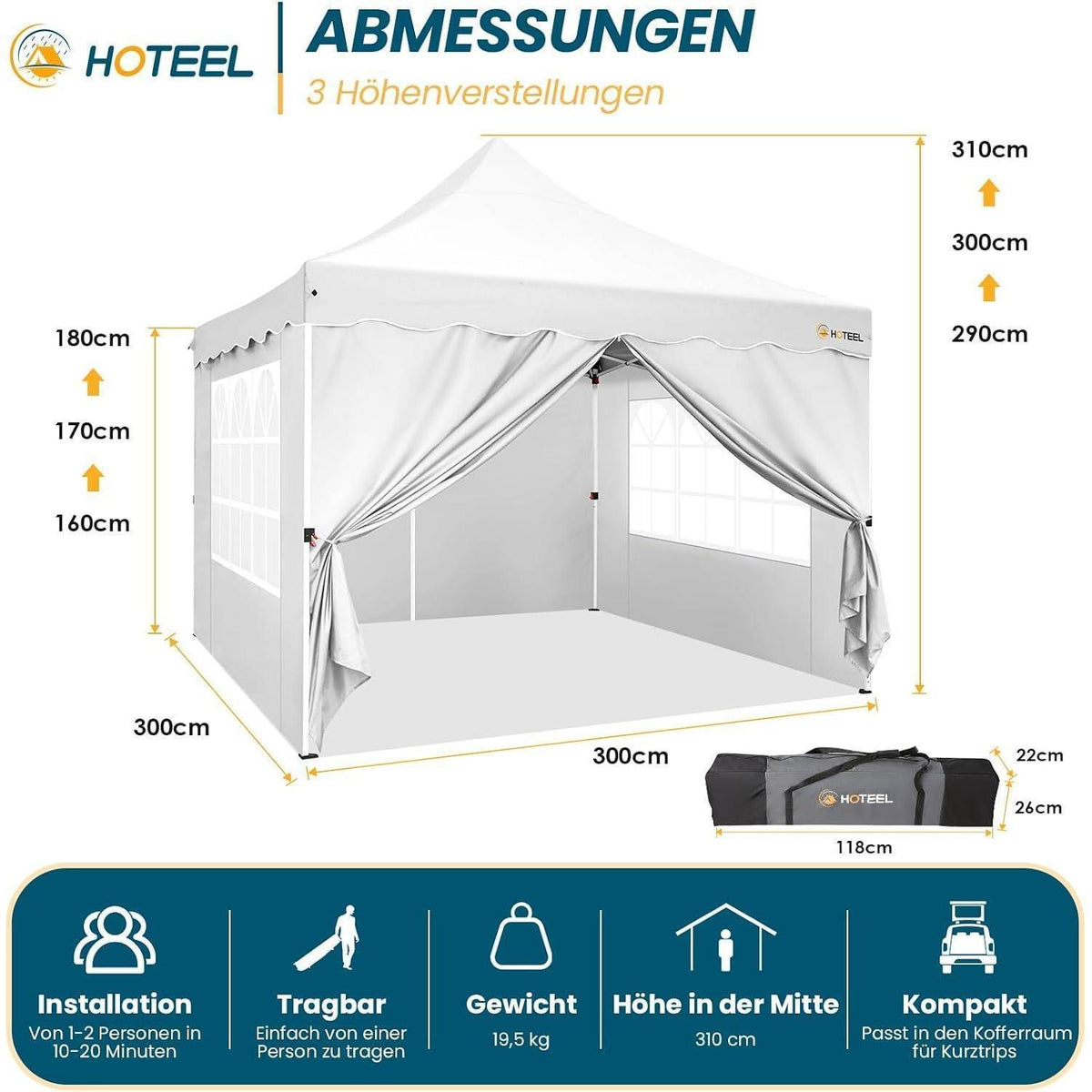 3x3m Faltpavillon wasserdicht mit Seitenwänden & Sandsäcken