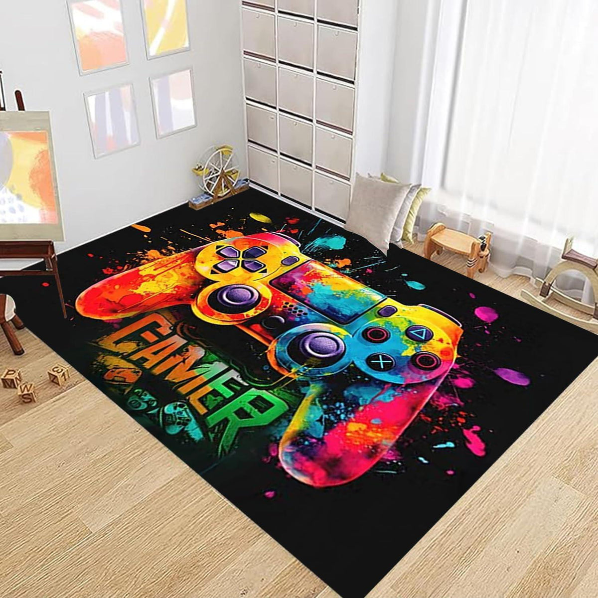 Gaming Teppich 120x160 cm - Rutschfest & Waschbar für Gamer Zimmer