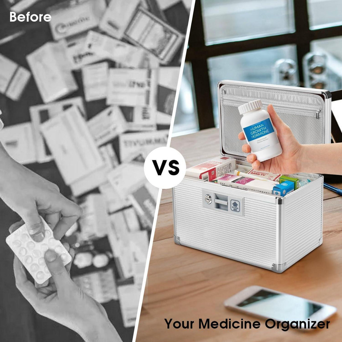 Medizin Schlossbox Silber – Tabletten Organizer mit Schlüssel