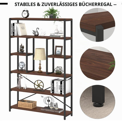 6-Ebenen Bücherregal Industrie Design 180cm Walnuss