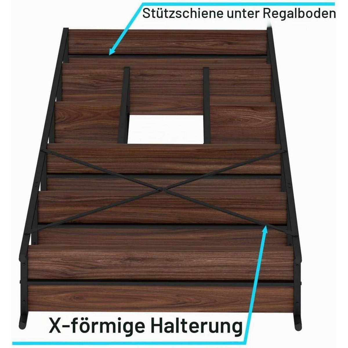 6-Ebenen Bücherregal Industrie Design 180cm Walnuss