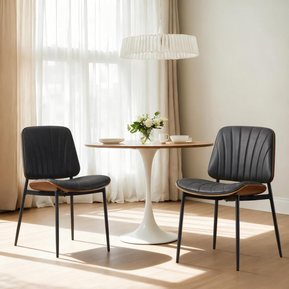 Esszimmerstuhl Set Grau, Metallbeine in Lederoptik