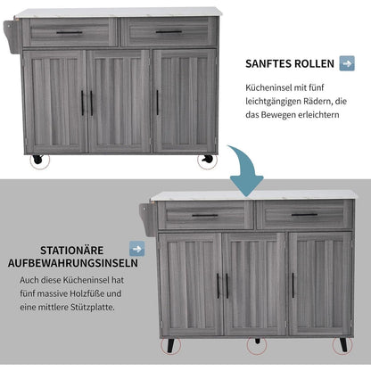 Freistehende Kücheninsel mit Klappplatte & Rollen – Gray