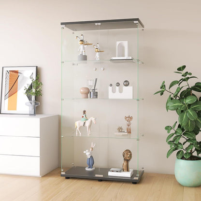 Glasvitrine 164 cm | 4 Etagen, 2 Türen & Schloss | Modern & Stehend
