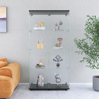 Glasvitrine 164 cm | 4 Etagen, 2 Türen & Schloss | Modern & Stehend