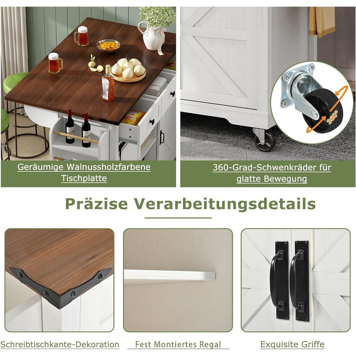 Kücheninsel mit ausziehbarer Arbeitsplatte & Stauraum