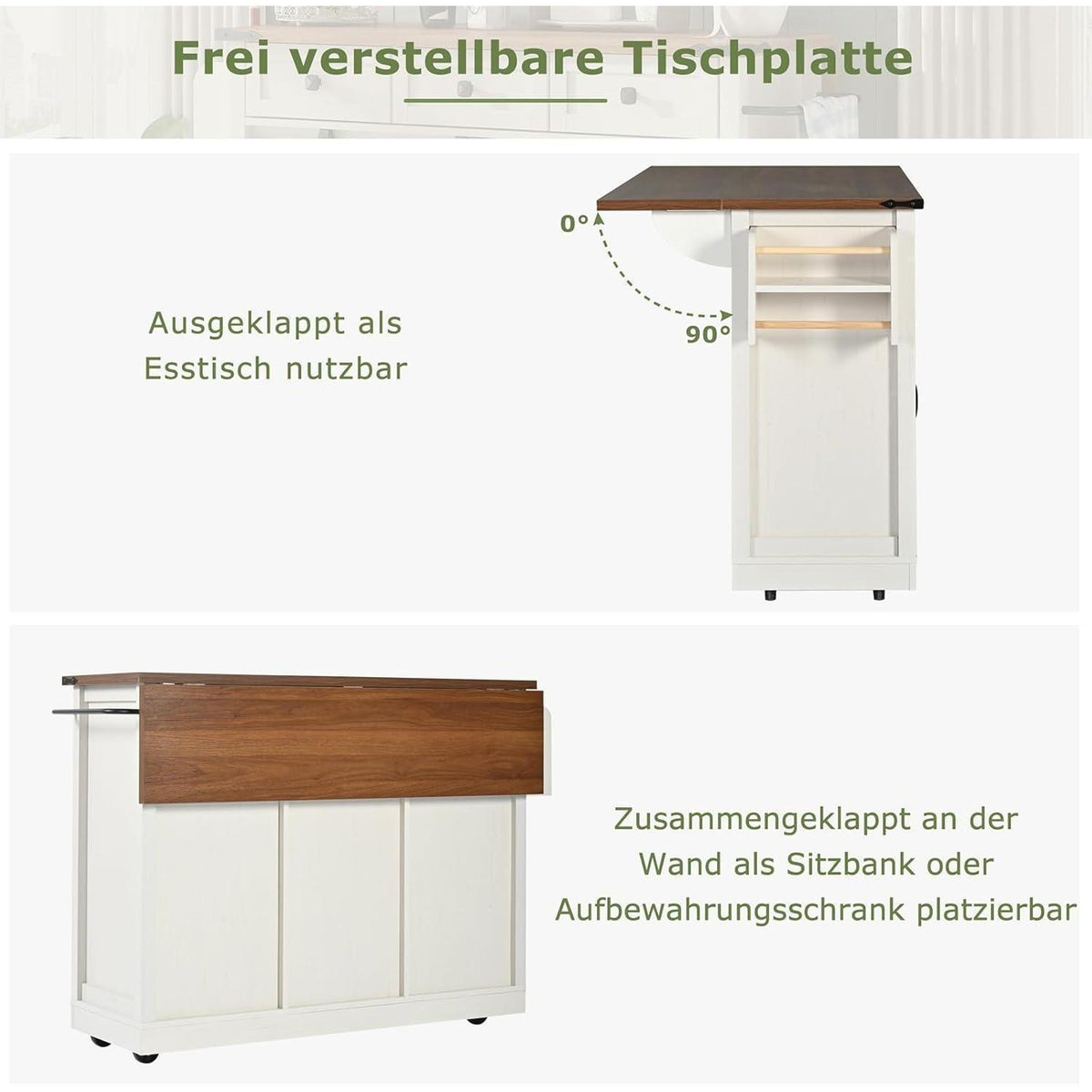 Kücheninsel mit ausziehbarer Arbeitsplatte & Stauraum