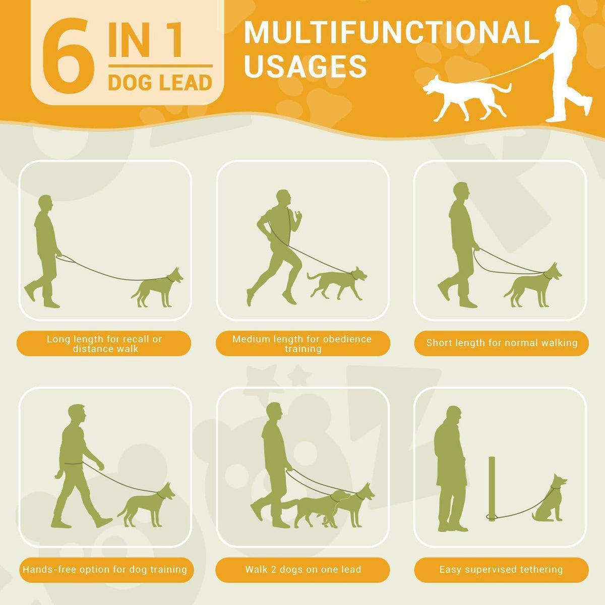 Verstellbare Hundeleine 3m, Doppelleine für Hunde bis 30kg, Dunkelgrün