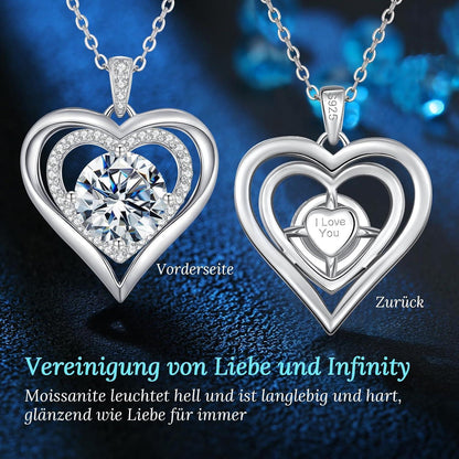 Silber Halskette Damen Herz Moissanit vergoldet