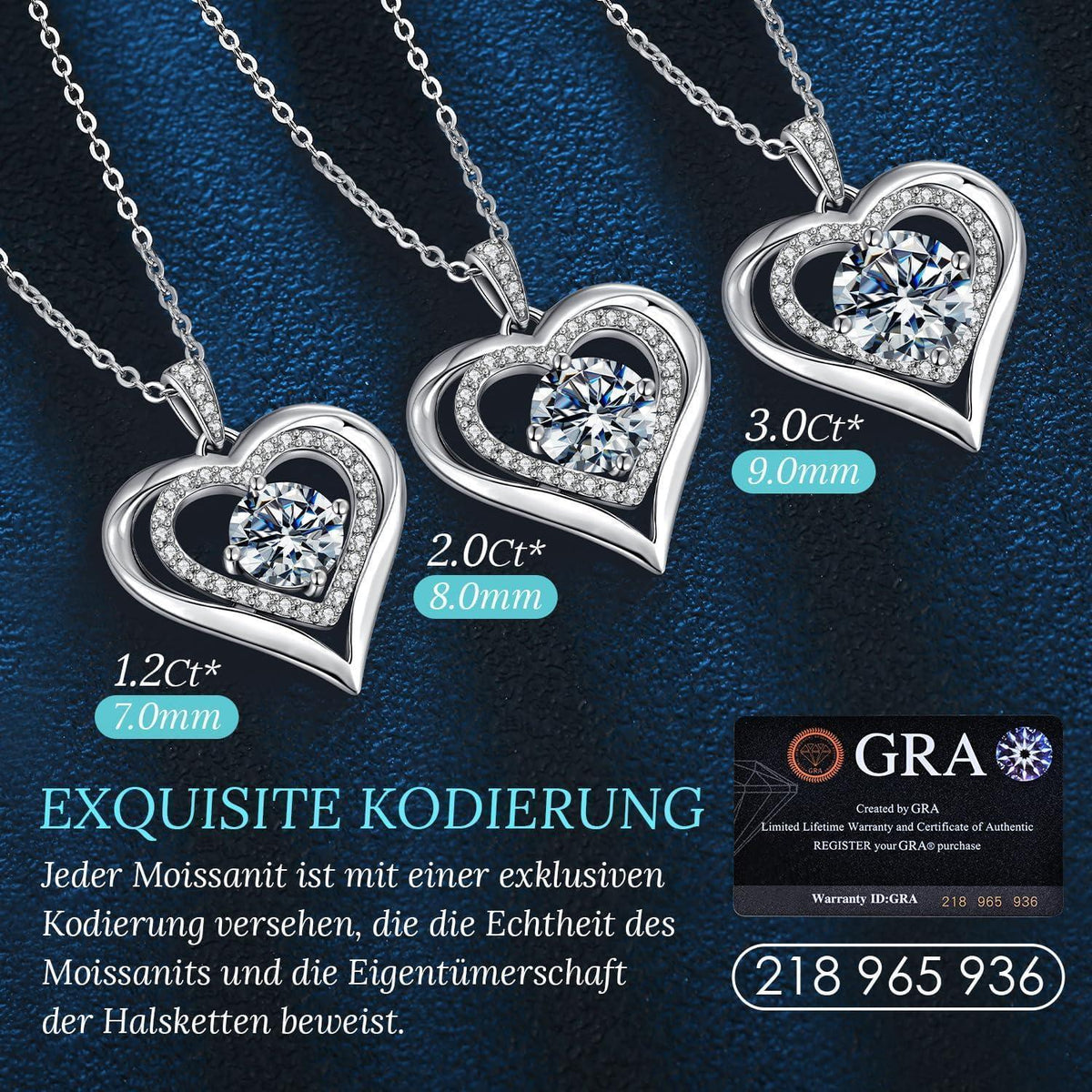 Silber Halskette Damen Herz Moissanit vergoldet