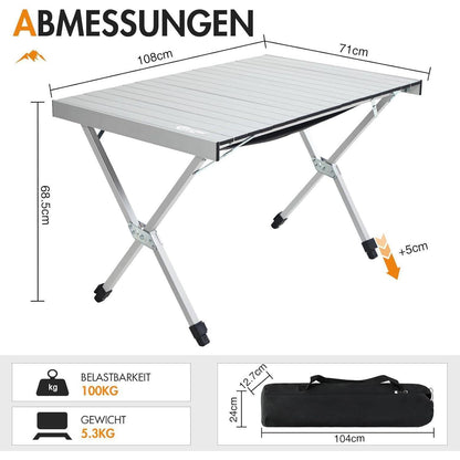 PORTAL Campingtisch faltbar, höhenverstellbar, 108x71cm, Aluminium