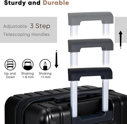 SHOWKOO Kofferset 3 tlg Hartschale 100% PC TSA 360° Rollen - Schwarz