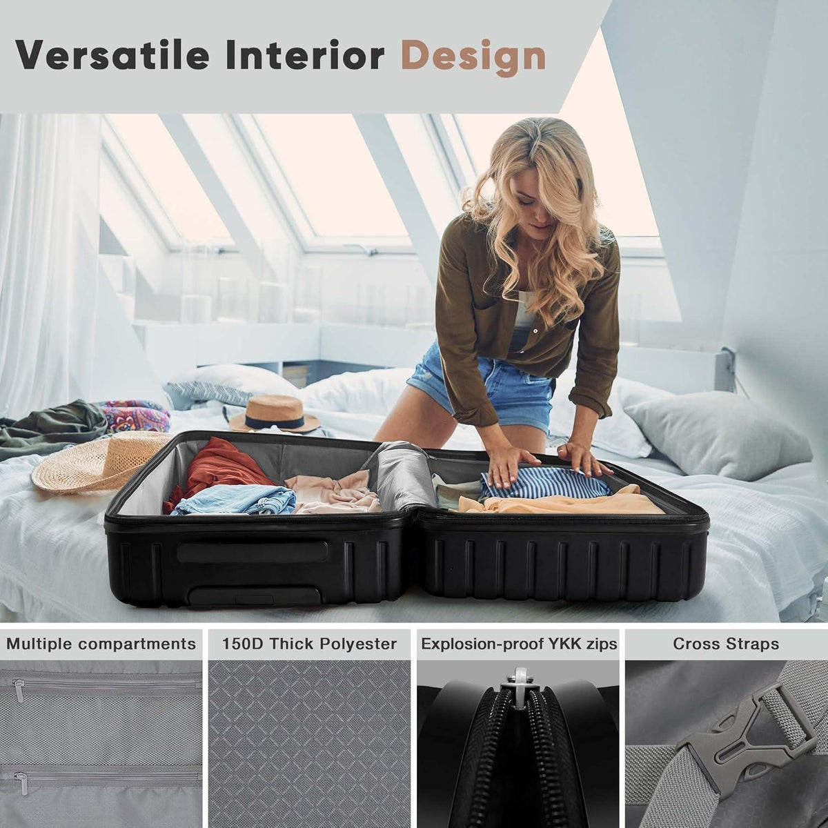 SHOWKOO Kofferset 3-teilig Hartschale Reisekoffer TSA-Schloss 360° 4 Rollen Haltbar