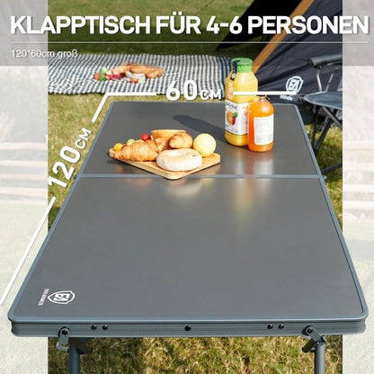 Faltbarer Campingtisch XL 120x60cm für 4-6 Personen, 2 Höhen, bis 60kg