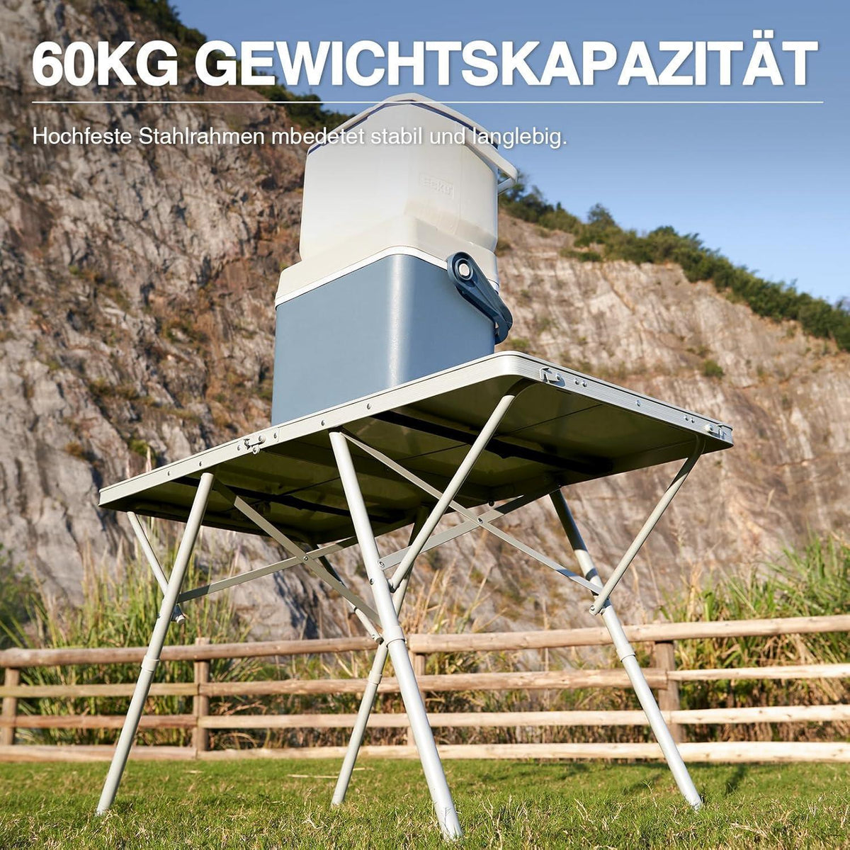 Faltbarer Campingtisch XL 120x60cm, höhenverstellbar, bis 60kg