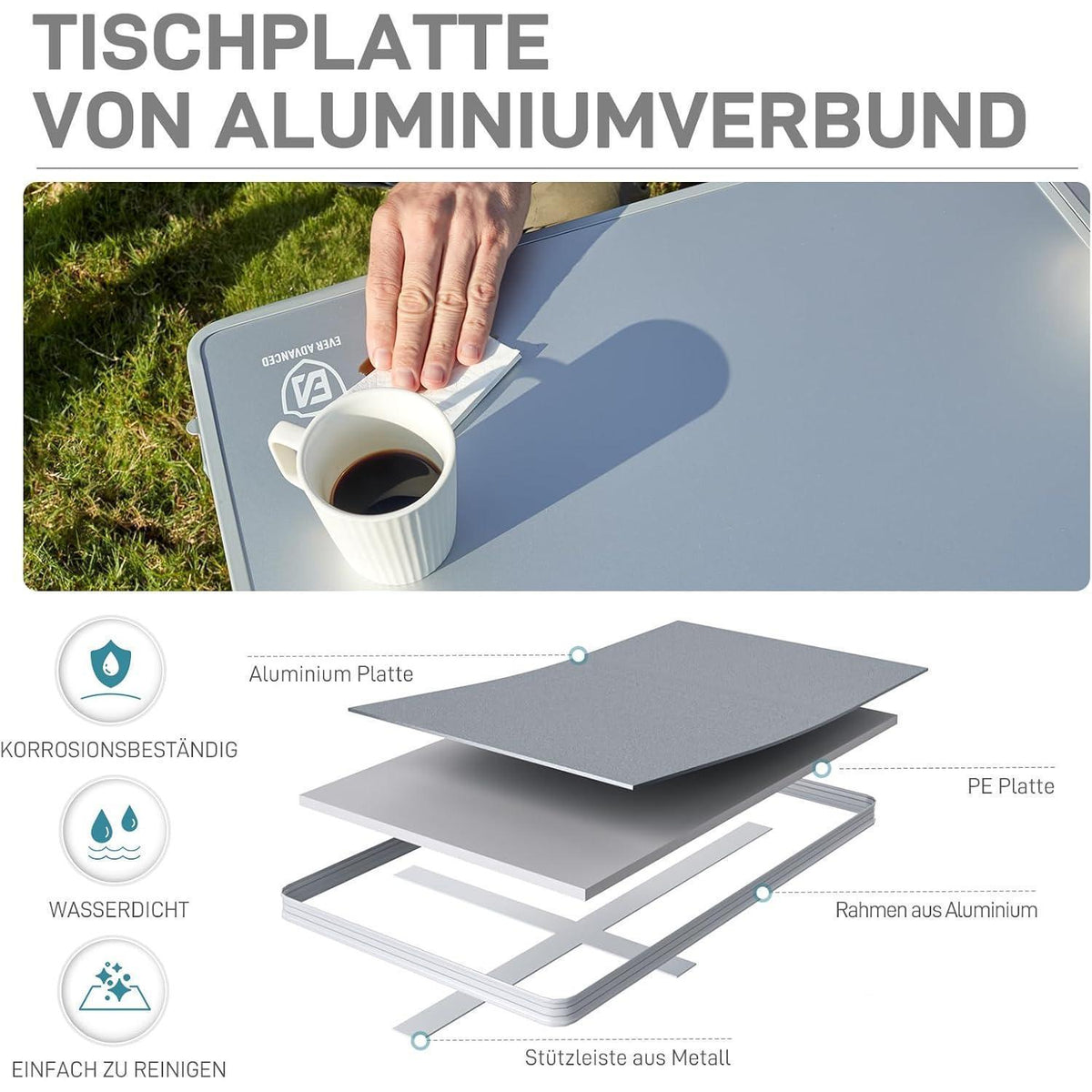 Faltbarer Campingtisch XL 120x60cm, höhenverstellbar, bis 60kg