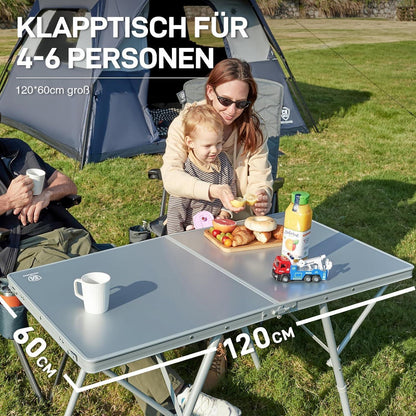 Faltbarer Campingtisch XL 120x60cm, höhenverstellbar, bis 60kg