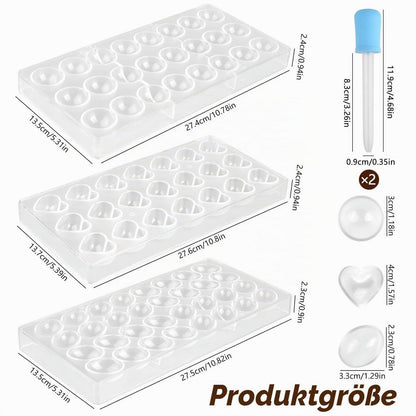 3D Schokoladenformen Set | Elliptisch, Rund, Herzförmig