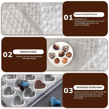 3D Schokoladenformen Set | Elliptisch, Rund, Herzförmig