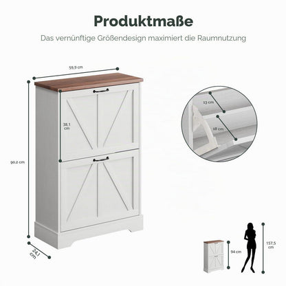 Schmaler Schuhschrank mit Klappschubladen – Weißer Bauernhaus-Stil
