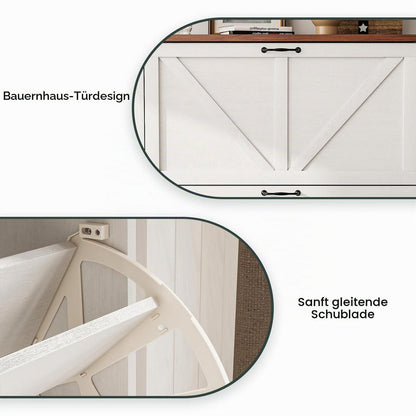 Schmaler Schuhschrank mit Klappschubladen – Weißer Bauernhaus-Stil