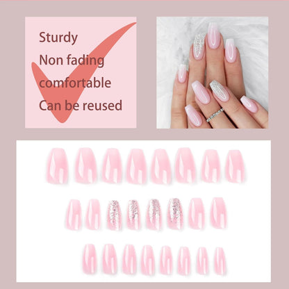 24er Set Press-On-Nägel Pink Glitter Quadrat French