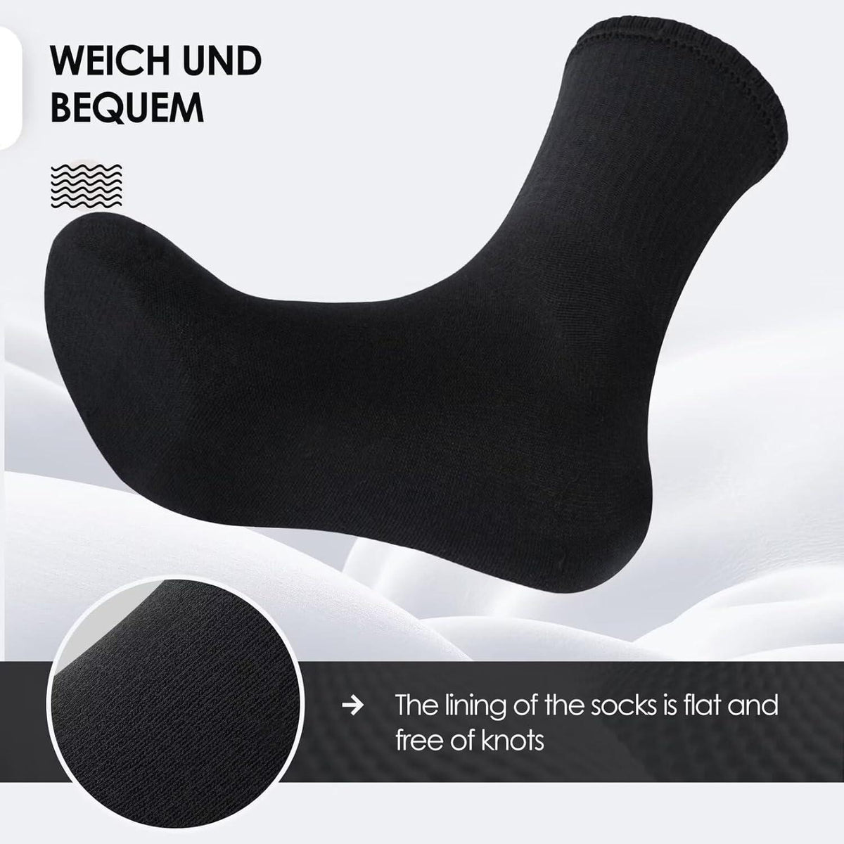 Tennissocken 6/12 Paar – Baumwoll-Frottee Socken Schwarz 43-46