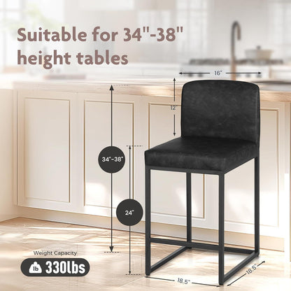 Barhocker Set 2er mit Lehne & Fußstütze – Schwarz