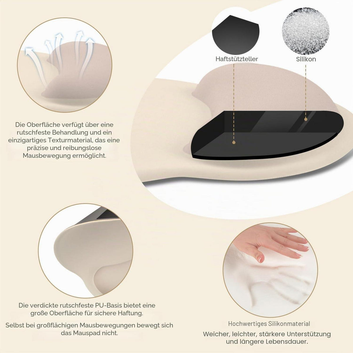 Handballenauflage Mauspad & Tastatur Set Aprikose Memory Foam