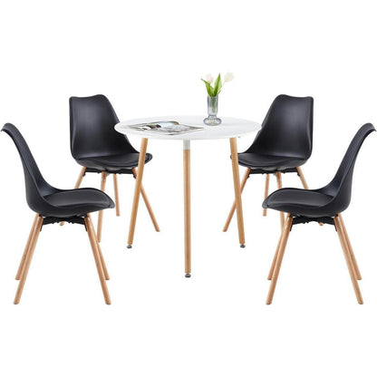 Esszimmergruppe weißer Tisch + 4 schwarze Stühle, modern