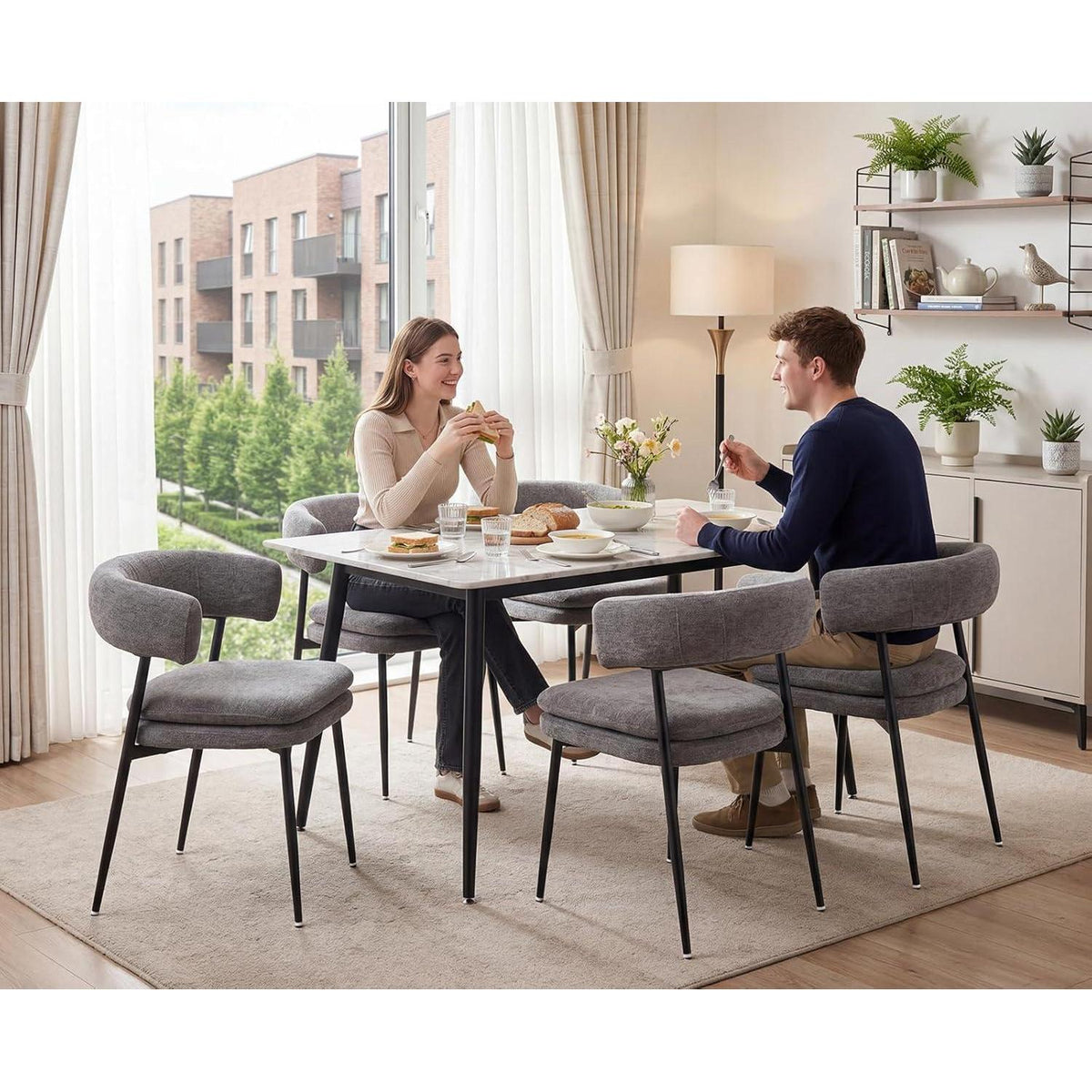 Chenille Esszimmerstühle 2er Set Grau – Modern & Bequem