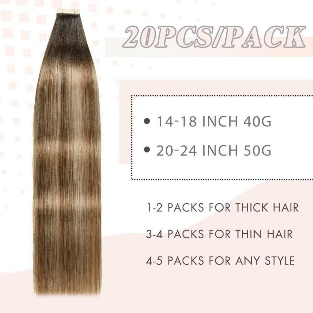 Echthaar Tape Extensions Goldbraun Balayage 50cm