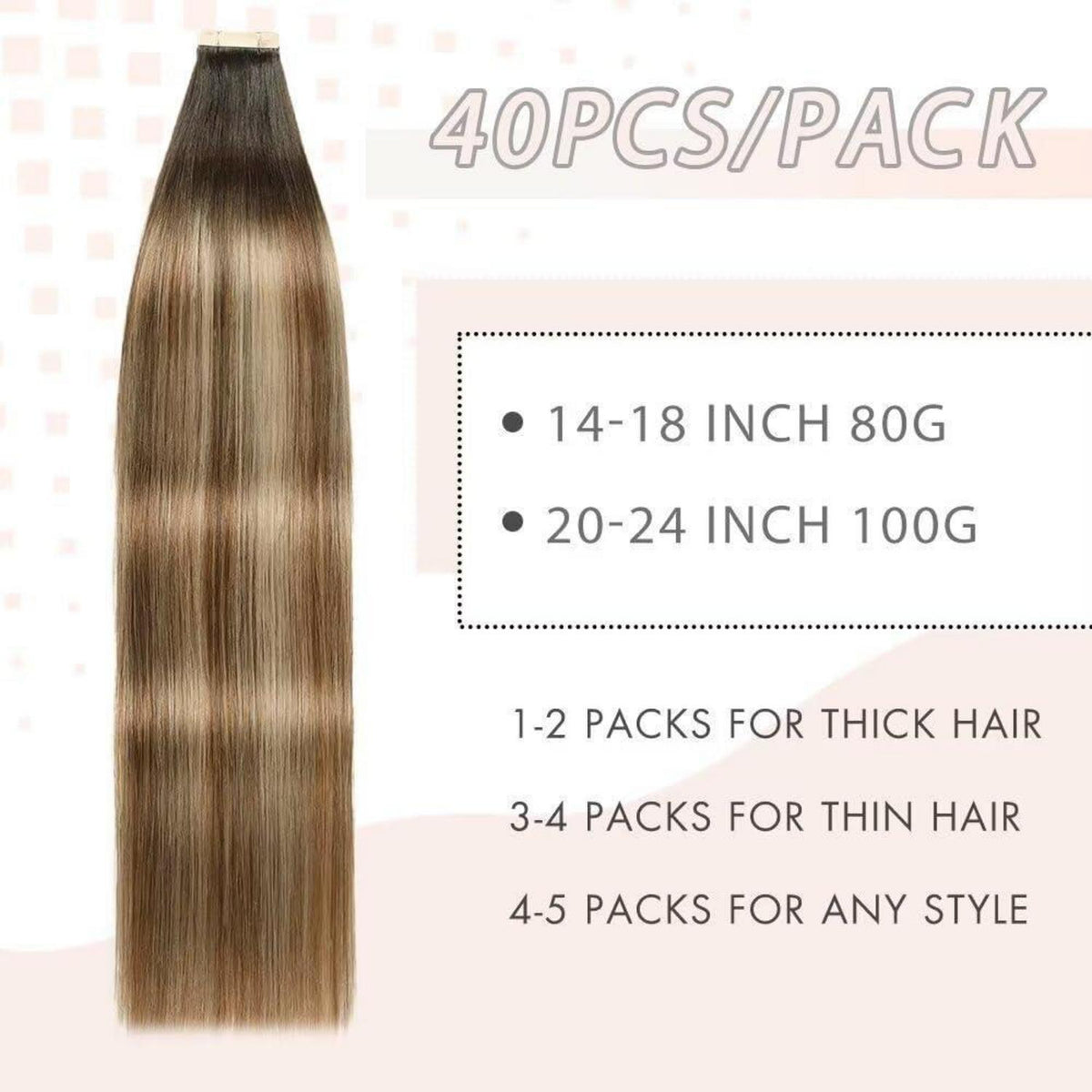 Echthaar Tape Extensions Goldbraun Balayage 40cm (16 Zoll)