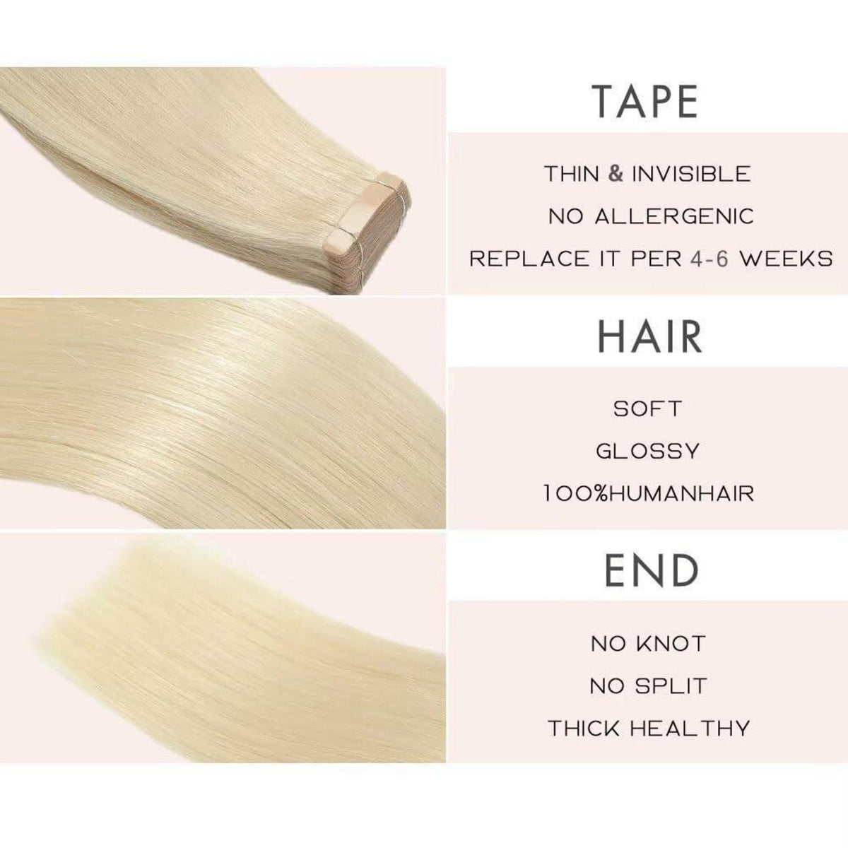 Echthaar Tape Extensions Hellblond 50cm (20 Stück)