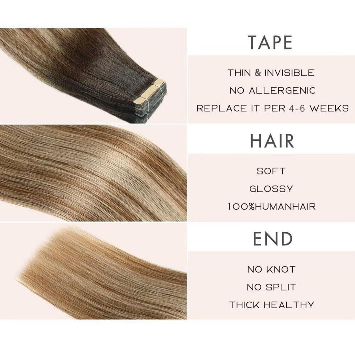 Echthaar Tape Extensions Goldbraun Balayage 45cm (18 Zoll)