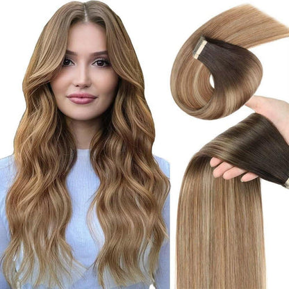 Echthaar Tape Extensions Goldbraun Balayage 55cm