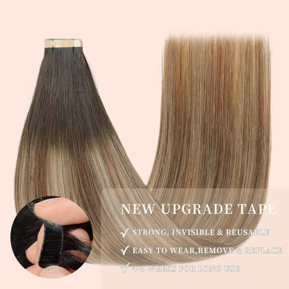 Echthaar Tape Extensions Goldbraun Balayage 55cm