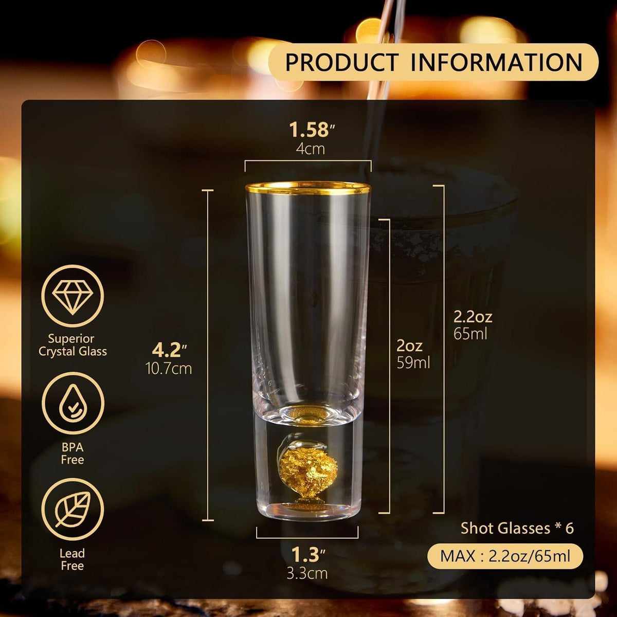 Kristall Schnapsgläser mit 24K Blattgold - 6er Set