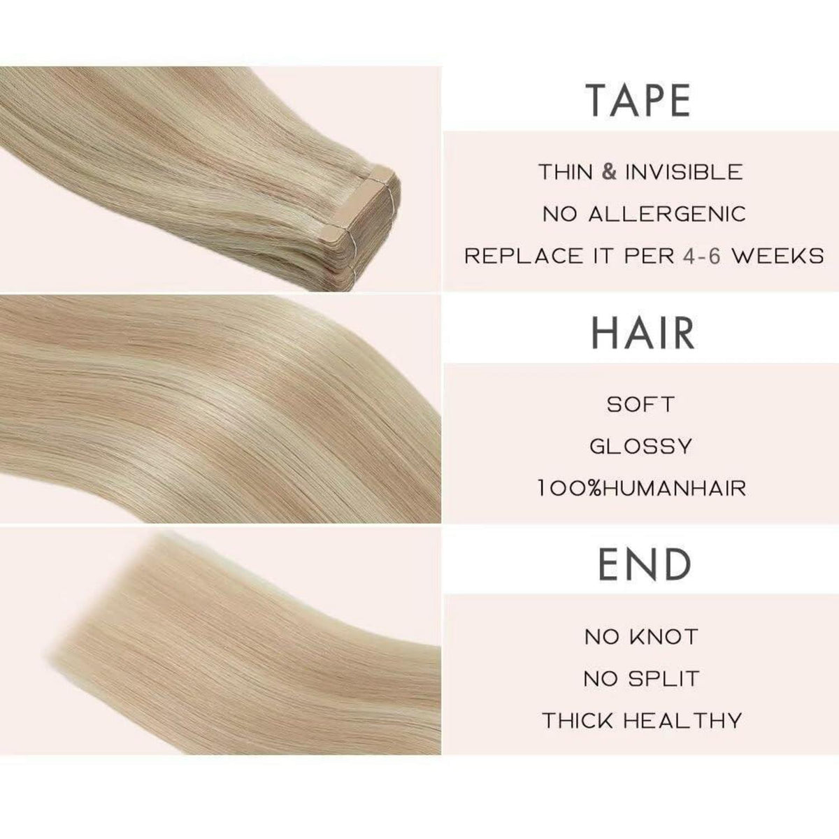 Echthaar Tape Extensions Aschblond 50cm (50g)