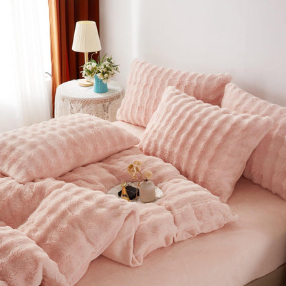 Plüsch Bettwäsche Set 200x200 Rosa - Winterwarm & Kuschelig