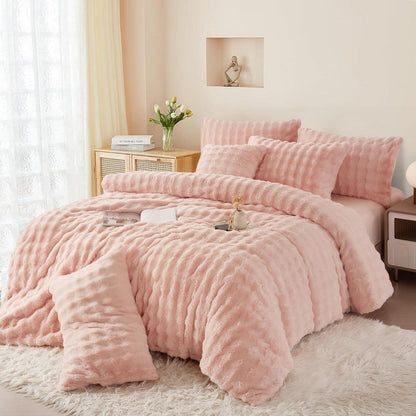 Plüsch Bettwäsche Set Rosa 155x220 cm – Warm & Kuschelig