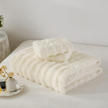 Plüsch Bettwäsche Set 155x220 Creme Weiß, Superweich & Warm