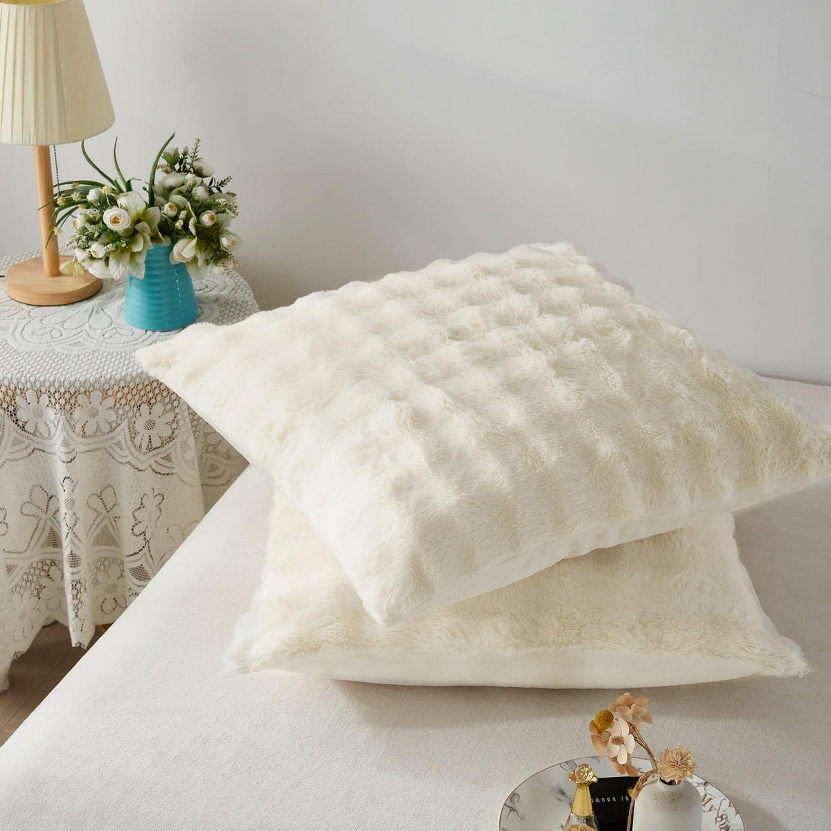 Plüsch Bettwäsche Set 200x220 Creme Weiß, Winterwarm & Kuschelig