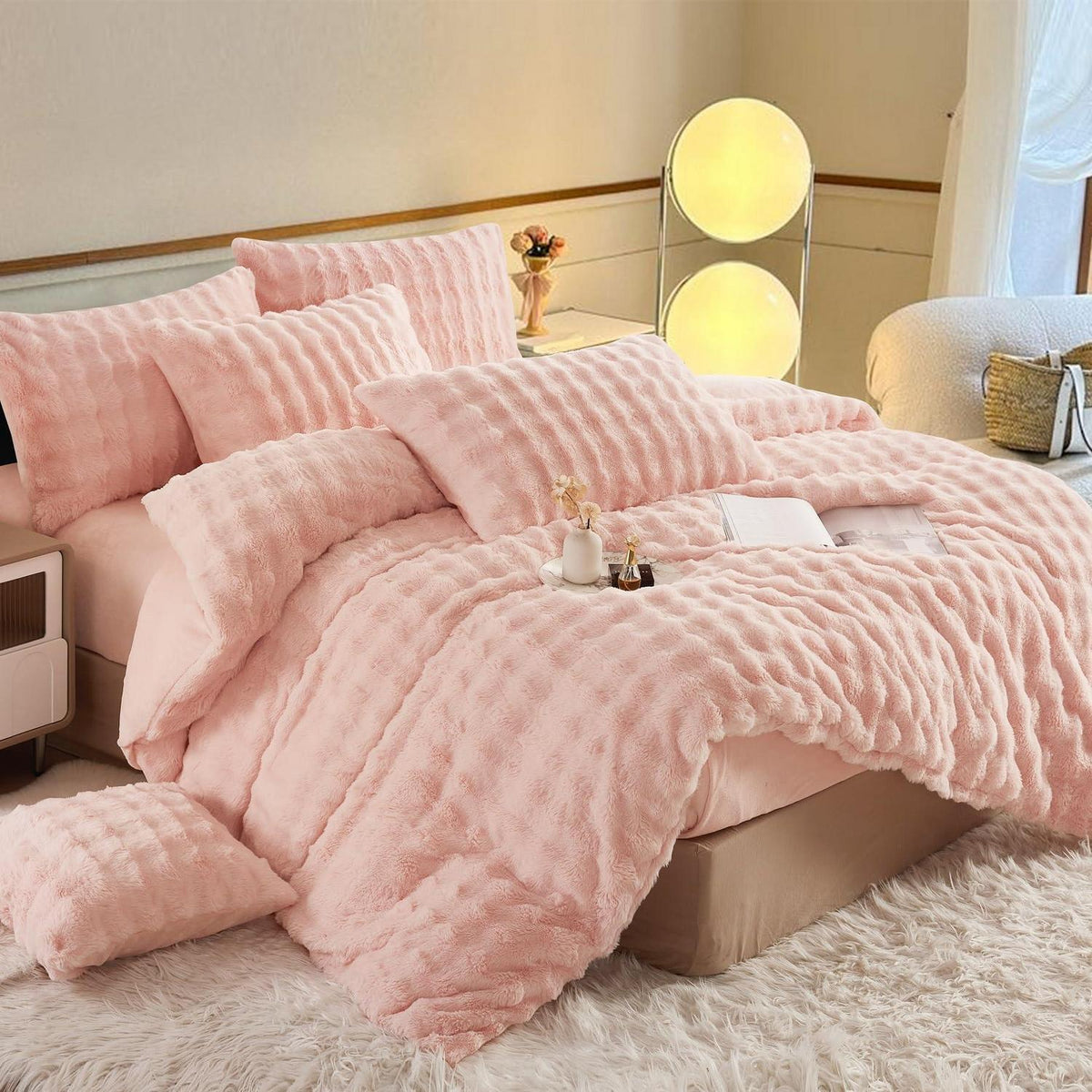 Plüsch Bettwäsche Set 220x240 Rosa - Winterwarm & Kuschelig